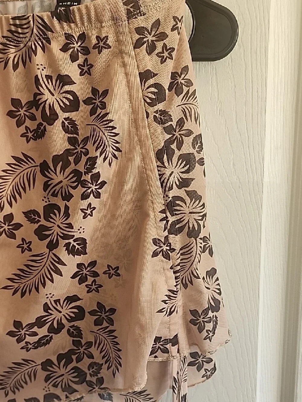 SHEIN Pink Floral Wrap Mini Skirt with Dark Print